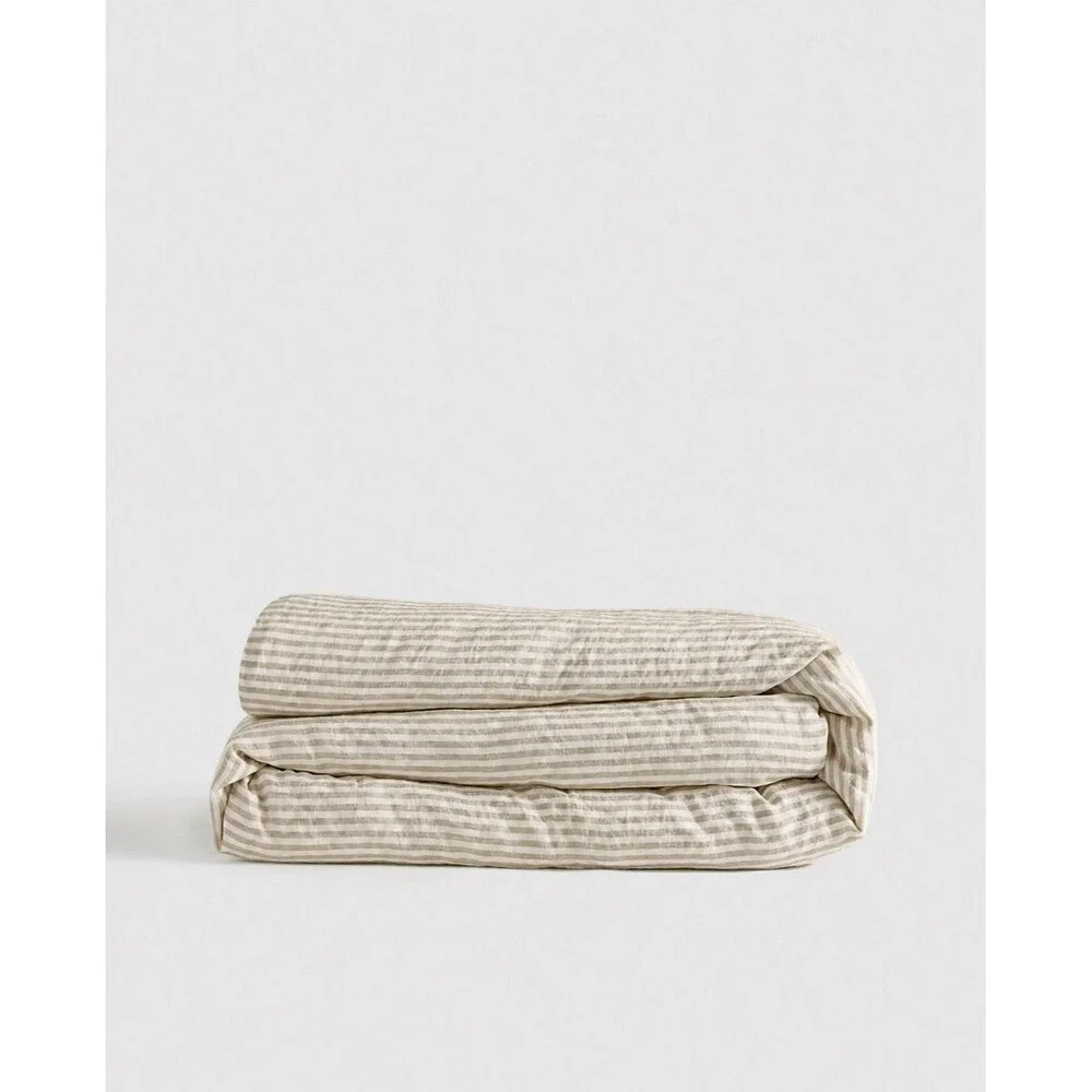 Quince Full Queen European Linen Duvet Cover Natural White Stripe Hard To Find